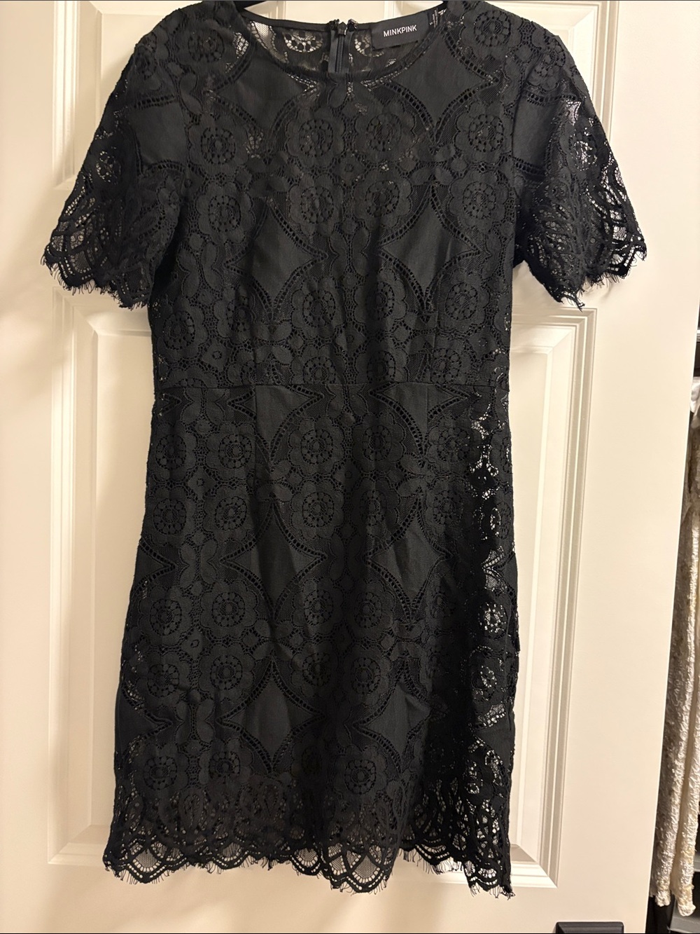MINKPINK Black Floral Lace Short Sleeve Mini Dress